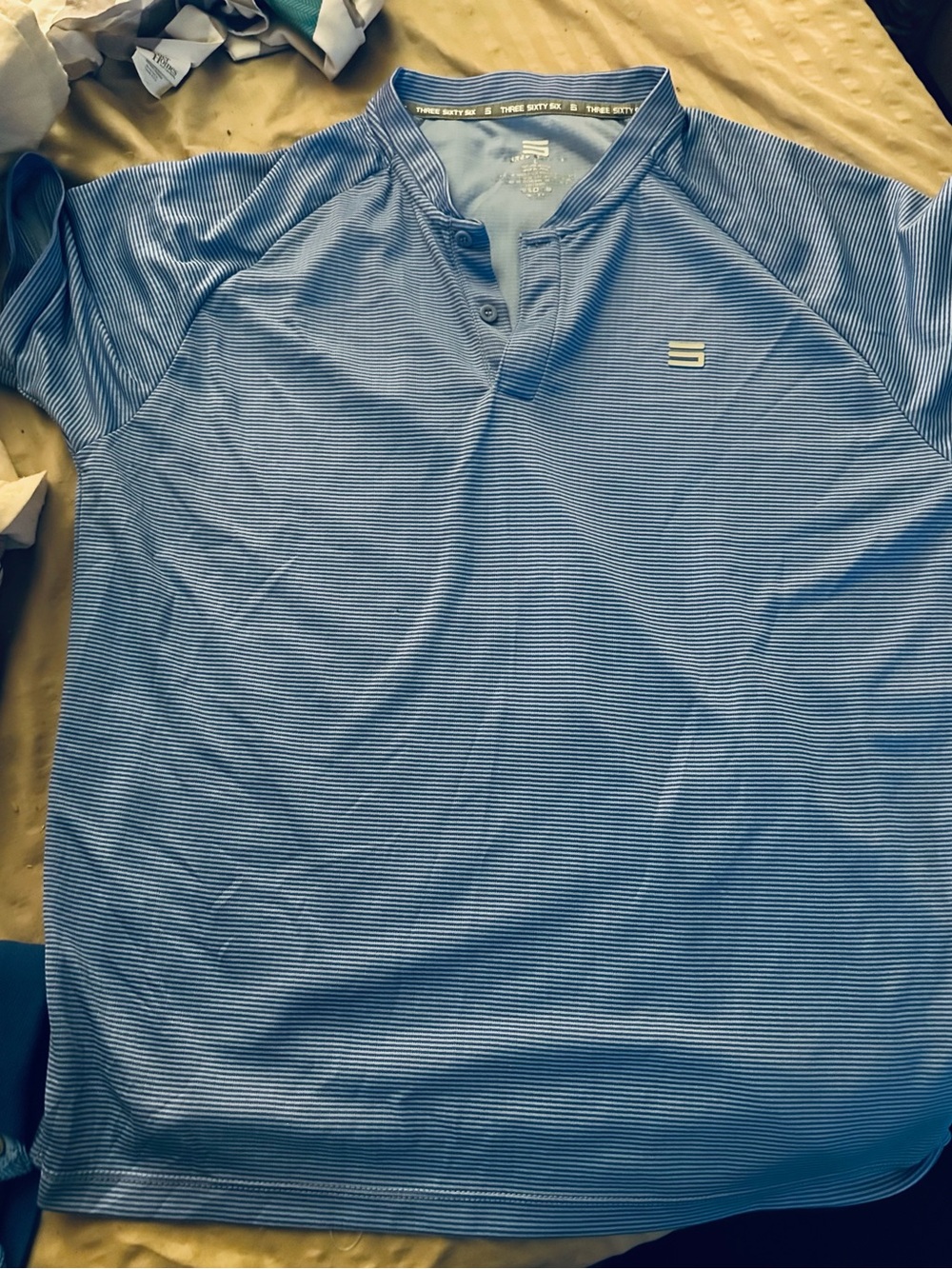 Men's Light Blue Micro-Striped Henley Polo Shirt